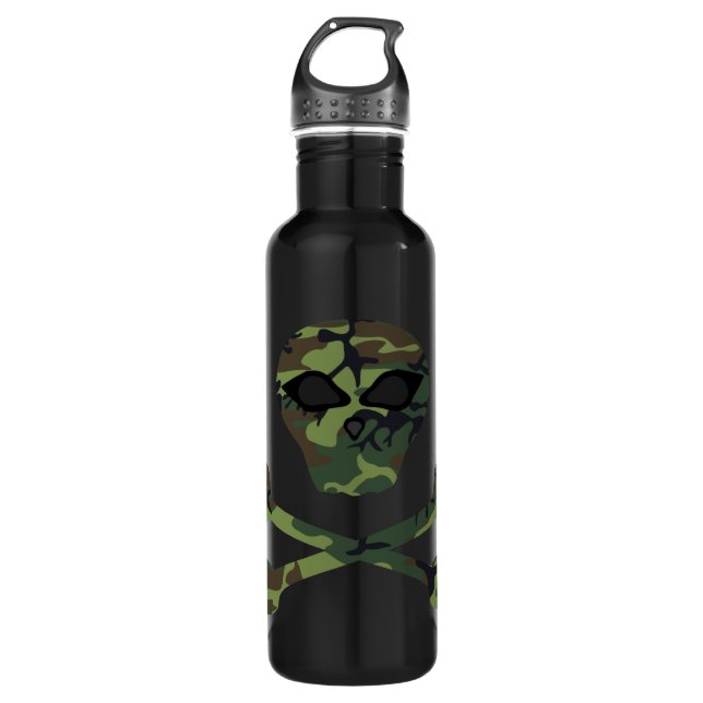 Böser Camouflage-Schädel und gekreuzte Knochen Trinkflasche (Vorderseite)