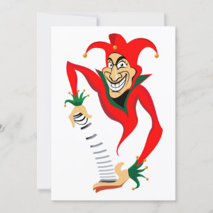 Böser grinsender Narr-Joker mit Jack-in-the-Box Einladung