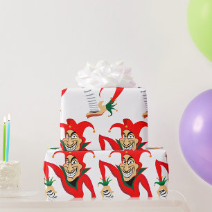Böser grinsender Narr-Joker mit Jack-in-the-Box Geschenkpapier