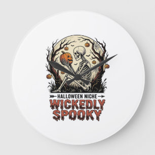 Böser Halloween-Skelett-Vintage-Stich-Design Große Wanduhr