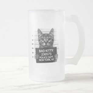Böser Kitty Katze Polizei Verhaftungsfoto Lustig  Mattglas Bierglas