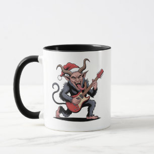 Böser Krampus spielt elektrische Gitarrenmusik zu  Tasse