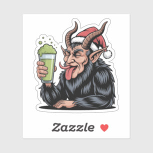 Böser Krampus trinkt grünen Matcha-Weihnachtstrank Aufkleber
