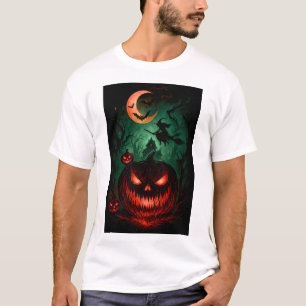 Böser Kürbis unter Blutmond   Fliegende Hexe Hallo T-Shirt