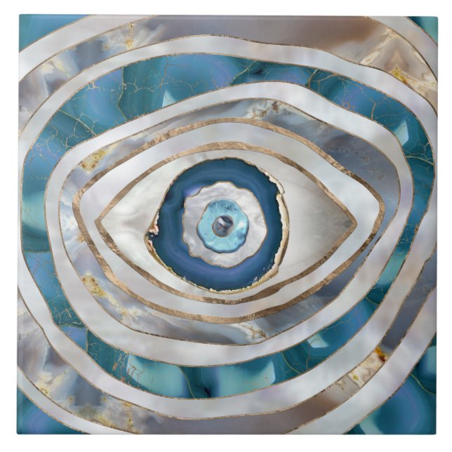 Böses Auge Mineralien und Gold Fliese (Vorderseite)