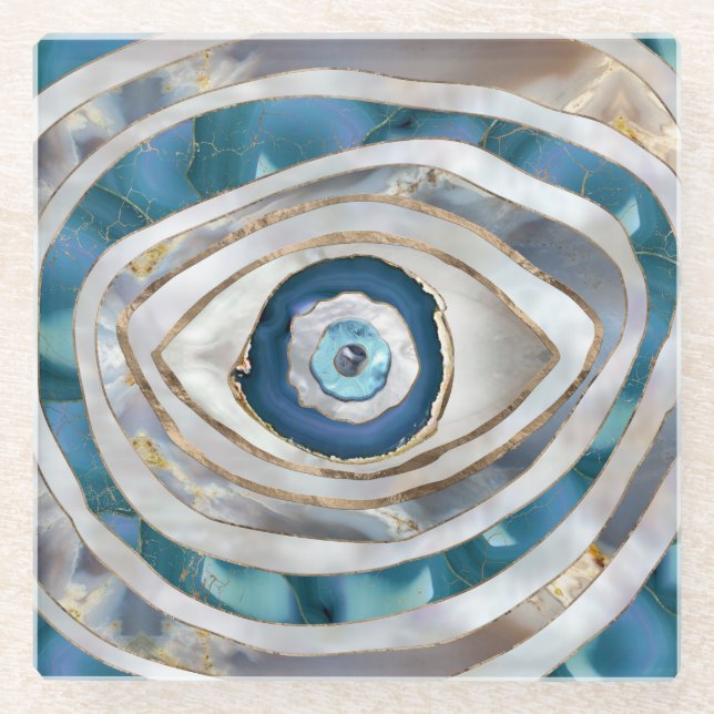Böses Auge Mineralien und Gold Glasuntersetzer (Vorderseite)
