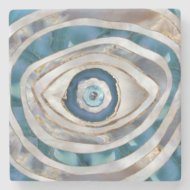 Böses Auge Mineralien und Gold Steinuntersetzer (Vorderseite)