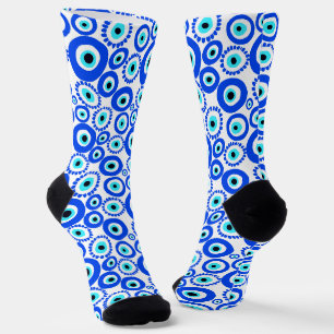 Böses Auge Symbole blau und weiß Socken