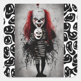 Böses Clown Kind mit einem Beängstigenden Clownkop Quadratischer Aufkleber