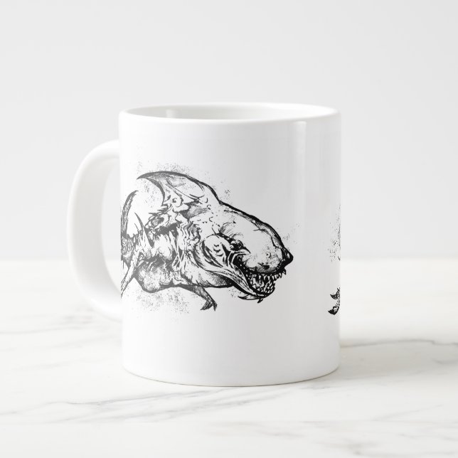 Böses Hai in Schwarz Jumbo-Tasse (Vorderseite Links)