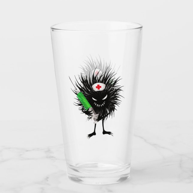 Böses Pflegemonster mit Spritze Glas (Vorderseite)