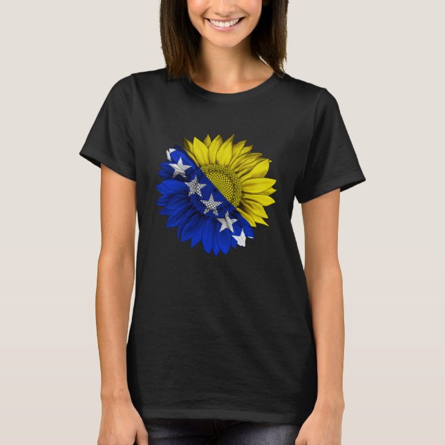 Bosnia and Herzegovina Flag Sunflower Bosnian Root T-Shirt (Vorderseite)
