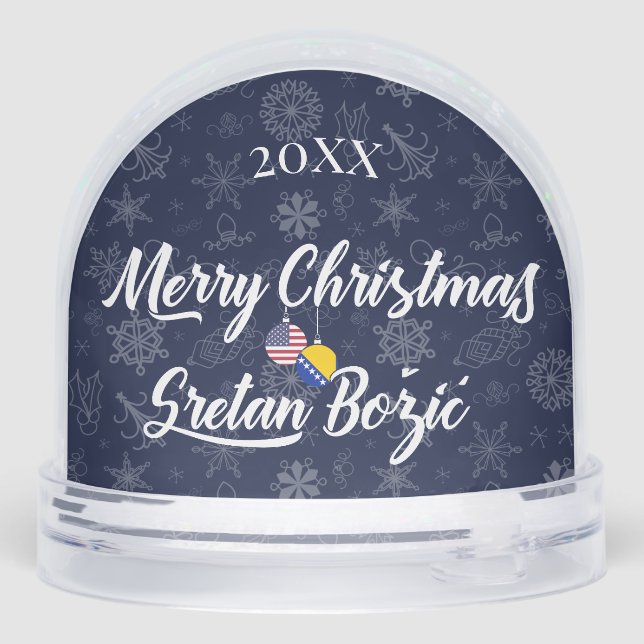 Bosnian American Bilingual Merry Christmas Schneekugeln (Rückseite)