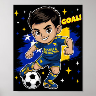Bosnien-Herzegowina Kid Tor Cartoon Bosnien-Flagge Poster