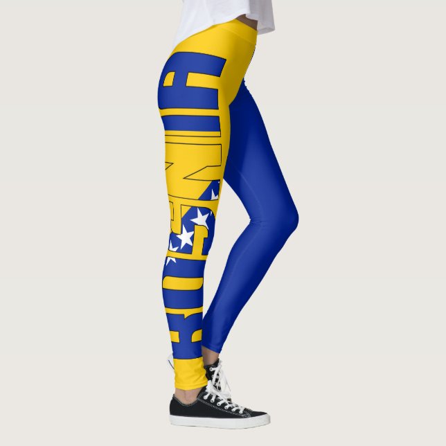 Bosnien-Inschriftenflagge Gelber blauer Star Leggings (Rechts)