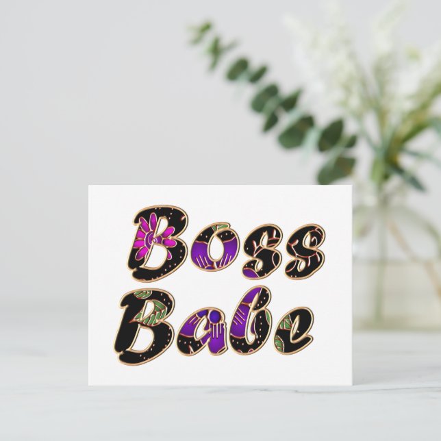 Boss Babe in Black Floral Postkarte (Stehend Vorderseite)