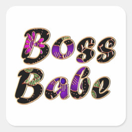 Boss Babe in Black Floral Quadratischer Aufkleber