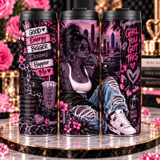 Boss Babe Urban Girl Pink City Collage Thermosbecher