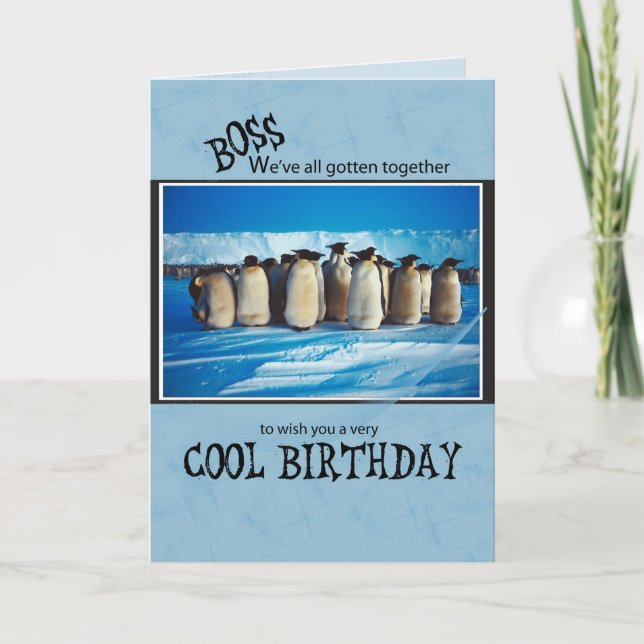 Boss Birthday, Pinguin alle von uns Karte (Vorderseite)