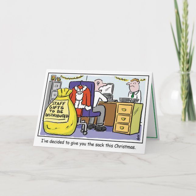 Boss gibt Büromitarbeitern die Sack-Weihnachtskart Karte (Vorderseite)