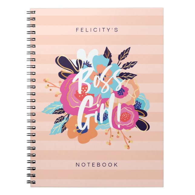 Boss Girl | Trendy Bold Florals & Blush Striping Notizblock (Vorderseite)