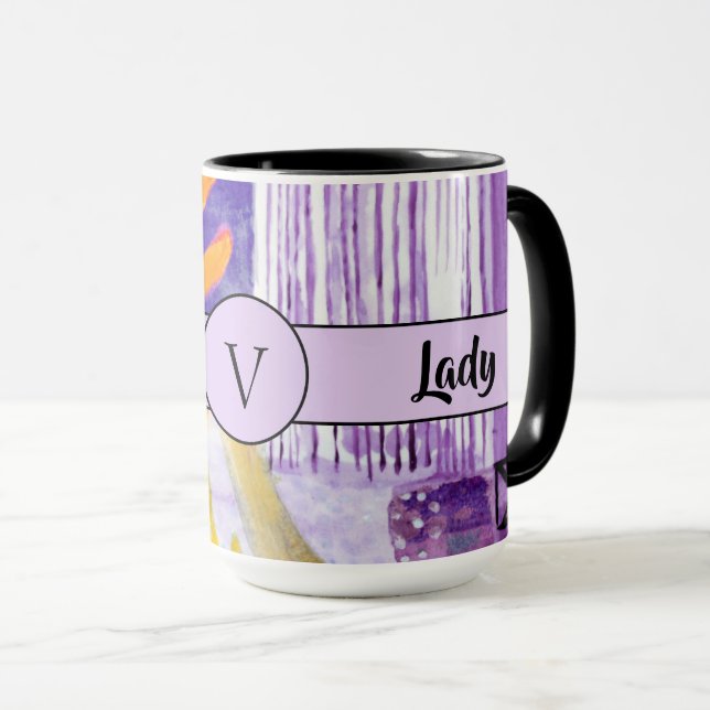 Boss Lady Black Monogram Abstrakt 3 Ringer 15oz Tasse (VorderseiteRechts)