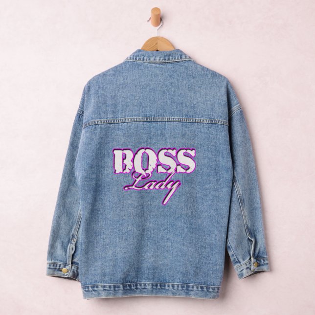 Boss Lady Blanc Et Rose Logo Denim Veste (Hangar)