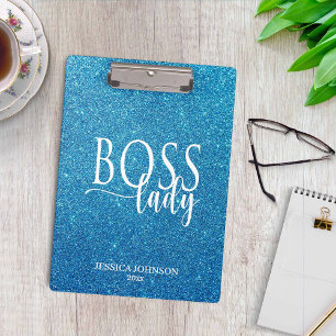 Boss Lady Blau Glitzer und Weiß Schrift Klemmbrett