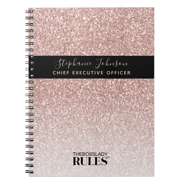 Boss Lady CEO Rose Gold Glitzer Name und Titel Notizblock (Vorderseite)