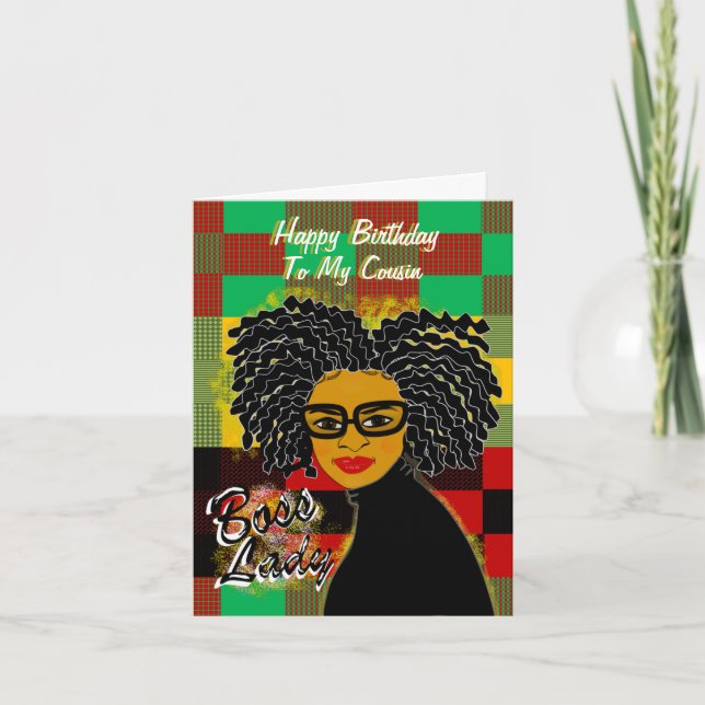 Boss Lady Cousin Afroamerikaner Geburtstag Karte (Vorderseite)