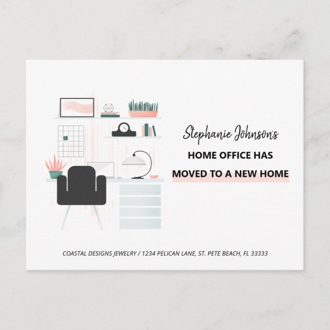 Boss Lady Entrepreneur Zuhause Office Moving Ankündigungspostkarte (Vorderseite)