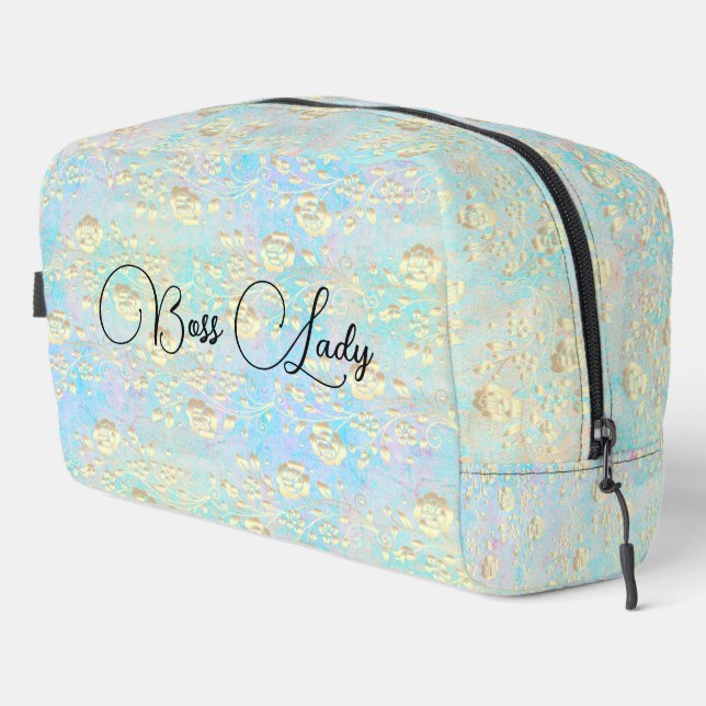 Boss Lady Gold Floral auf Pastellen Waschbeutel (Rechte Ecke)