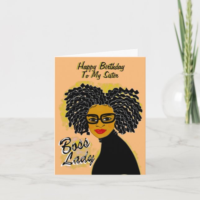 Boss Lady Happy Birthday Sister African American Karte (Vorderseite)