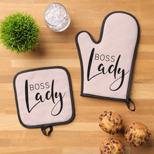 Boss Lady Logo Kitchenware Geschenk Idee Ofenhandschuh & Topflappen-Set (Oben Unten)