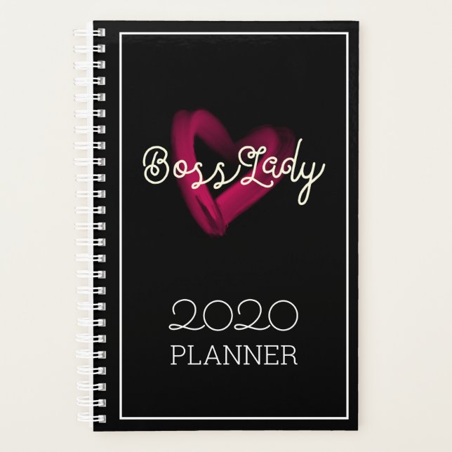 Boss Lady Pink Lipstick Herz Girl's Black Planer (Vorderseite)