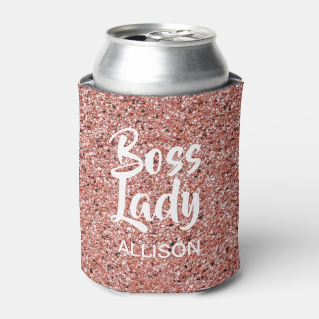 Boss Lady Pink Rose Gold Glitzer Sparkasse Custom Dosenkühler (Kanne Vorderseite)