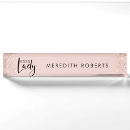 Boss Lady Rose Gold Blush Glitzer Personalisiert Namensplakette