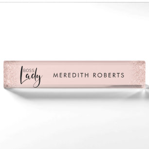 Boss Lady Rose Gold Blush Glitzer Personalisiert Namensplakette