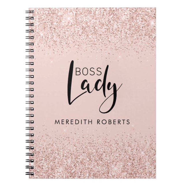 Boss Lady Rose Gold Blush Glitzer Personalisiert Notizblock (Vorderseite)