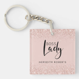 Boss Lady Rose Gold Blush Glitzer Personalisiert Schlüsselanhänger