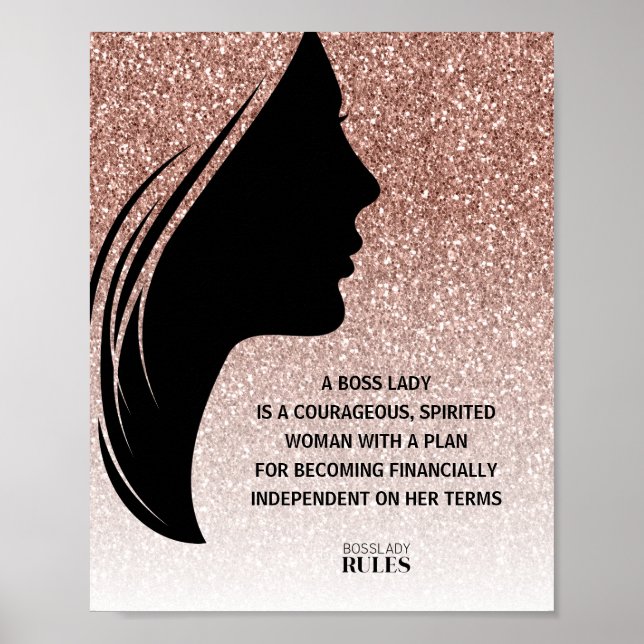 Boss Lady Rose Gold Glitzer Motivierend Zitat Poster (Vorne)