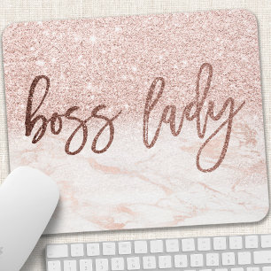 Boss Lady Rose Gold Marmor Rosa Imitate Glitzer Mousepad