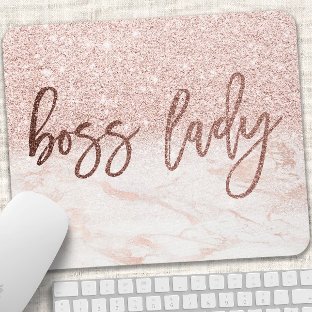 Boss Lady Rose Gold Marmor Rosa Imitate Glitzer Mousepad (Von Creator hochgeladen)
