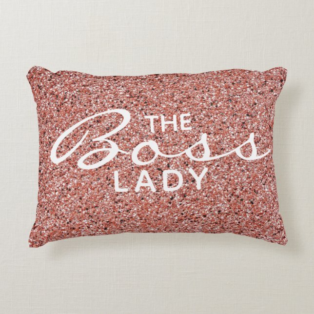 Boss Lady Script Typografie Pink Rose Gold Glitzer Dekokissen (Vorderseite)