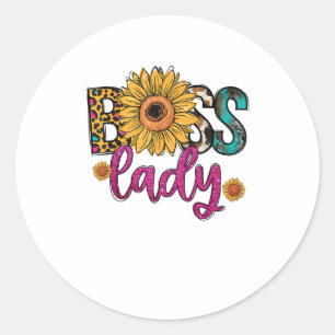 Boss Lady Sonnenblumen Leopard Kuh Print Empowerme Runder Aufkleber