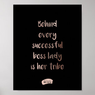 Boss Lady Stamm Rosa Gold Schriftzug Zitat Schwarz Poster