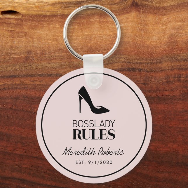 Boss Lady Stiletto Logo Blush Personalisiert Schlüsselanhänger (Rückseite)