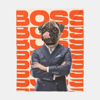 Boss mit Hundekopf stehend mit Händchenüberzug Fleecedecke