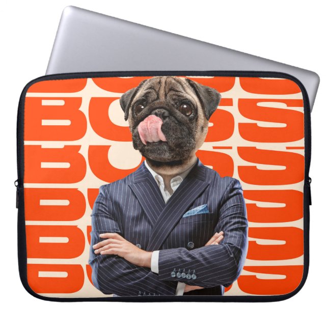 Boss mit Hundekopf stehend mit Händchenüberzug Laptopschutzhülle (Vorderseite)