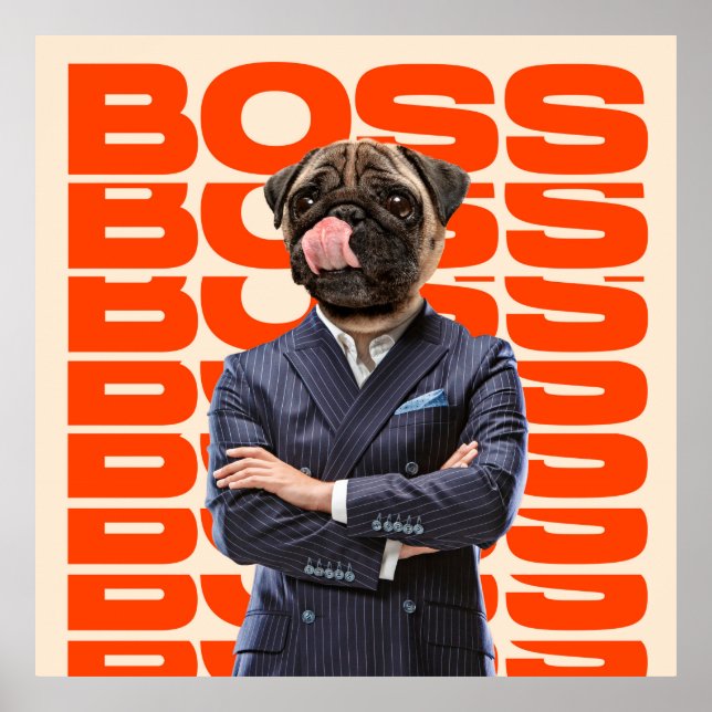 Boss mit Hundekopf stehend mit Händchenüberzug Poster (Vorne)
